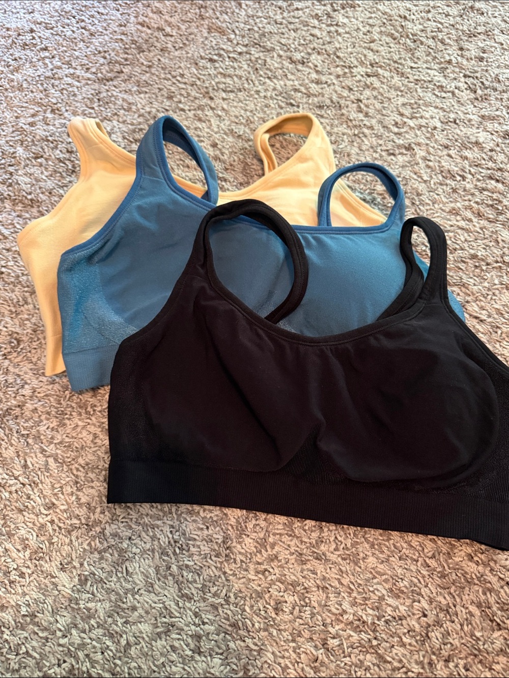 Truekind Women's Bralette Pack - Black, Blue, nude size medium